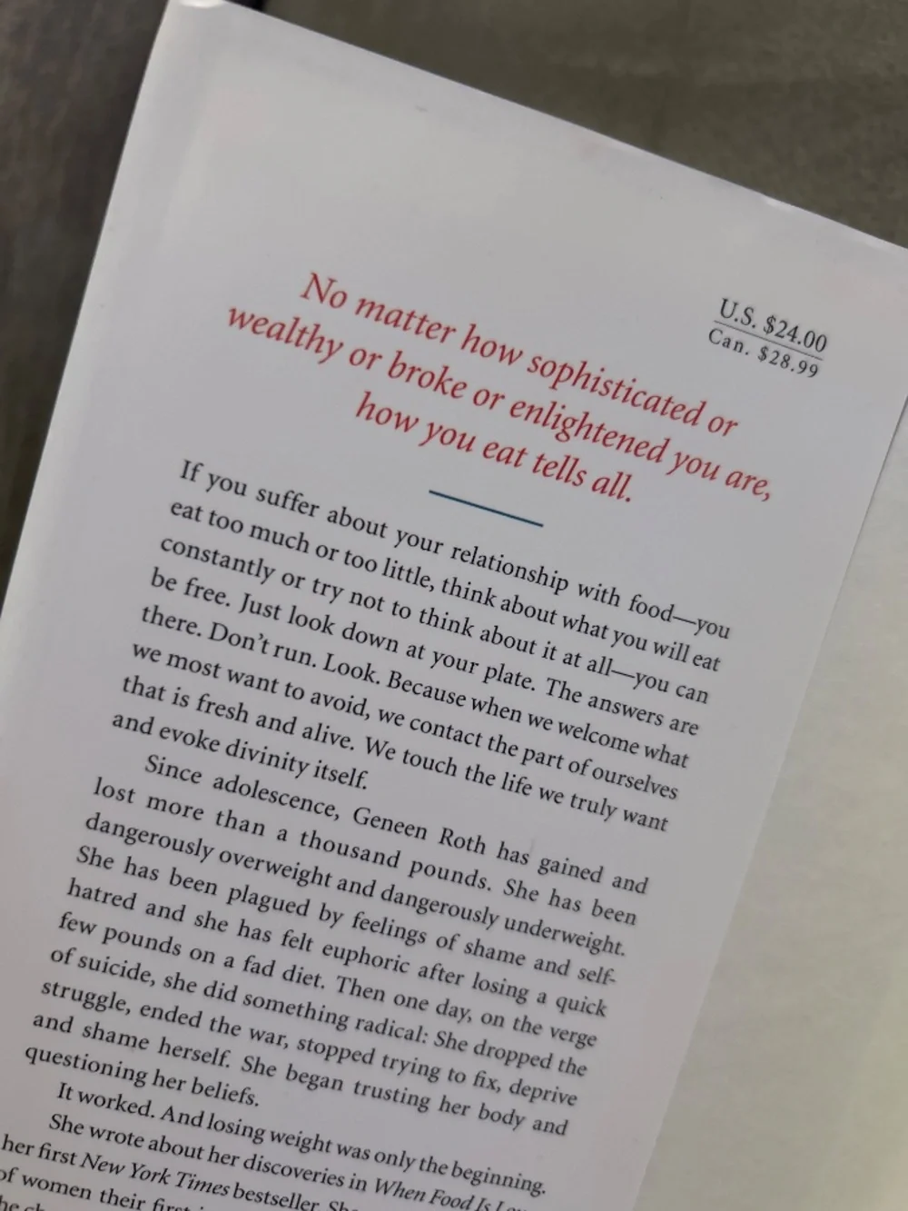 WOMEN FOOD AND GOD BOOK